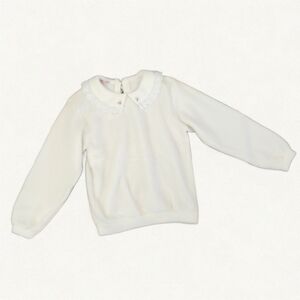 Vtg Girls Cream Lace Collar Pullover Sweater Dainty Embroidery Coquette Cottage